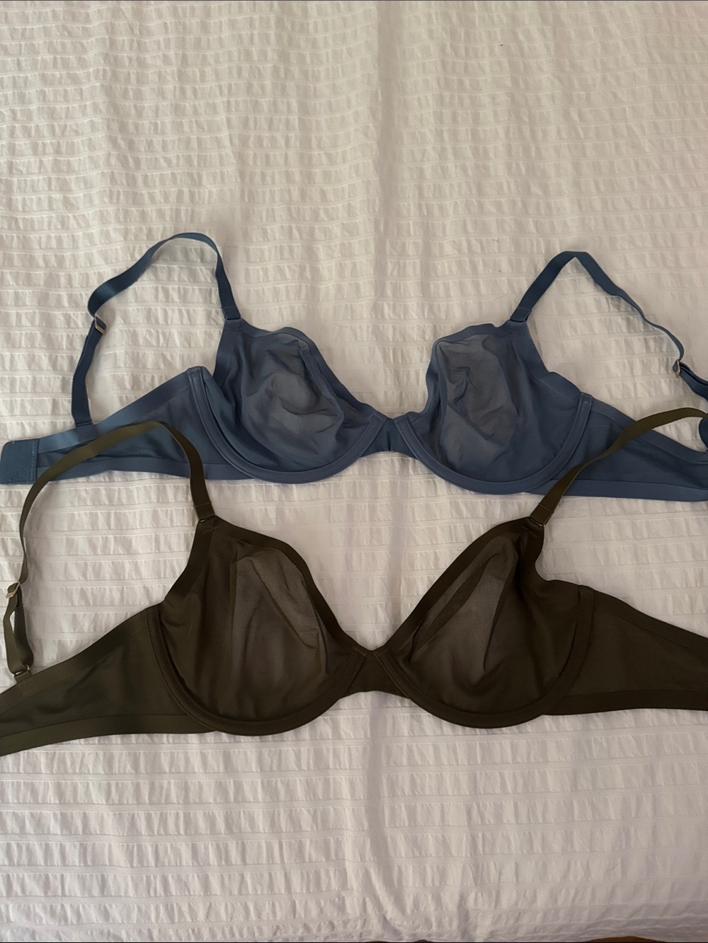 CUUP Sheer Underwire Bra Duo in Blue and Dark Green